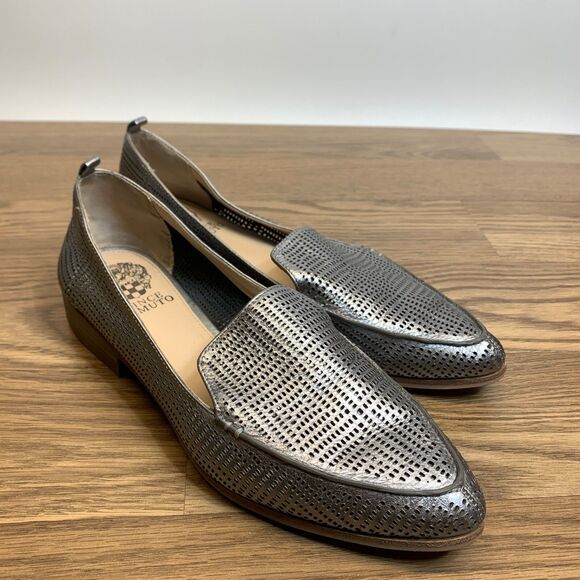 Vince Camuto Kadee Silver  Leather Perforated Slip On Loafer Shoe Size 10 /EU 40 - Picture 1 of 11